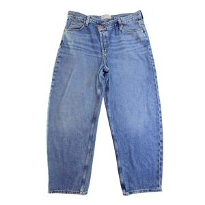 GAP Women's Fast Long Tape Crossover Waist Baggy Jeans Med Wash 100% Cotton 14S